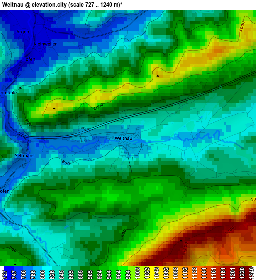 Weitnau elevation map