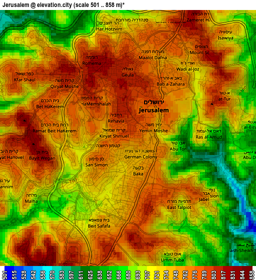 Jerusalem elevation map