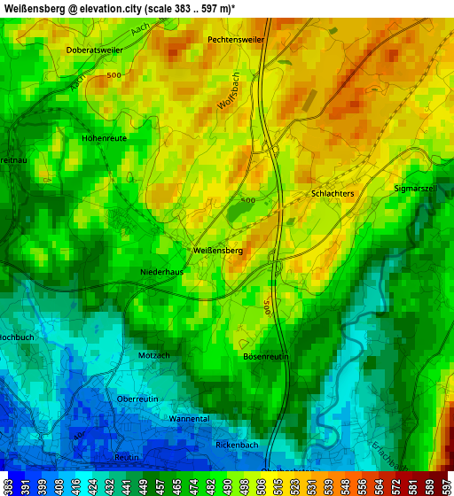 Weißensberg elevation map