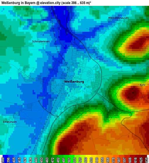 Weißenburg in Bayern elevation map