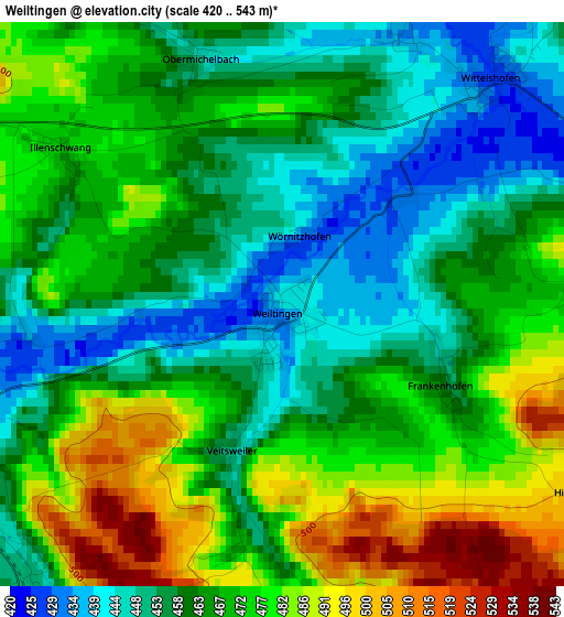 Weiltingen elevation map