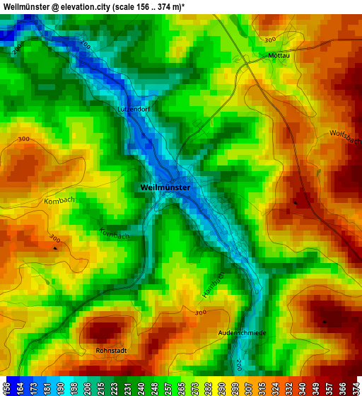 Weilmünster elevation map