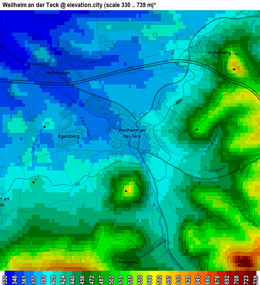 Weilheim an der Teck elevation map