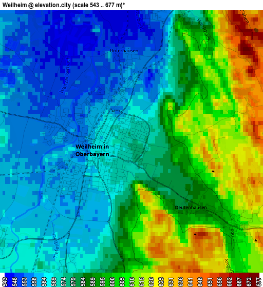 Weilheim elevation map