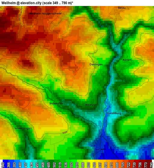 Weilheim elevation map