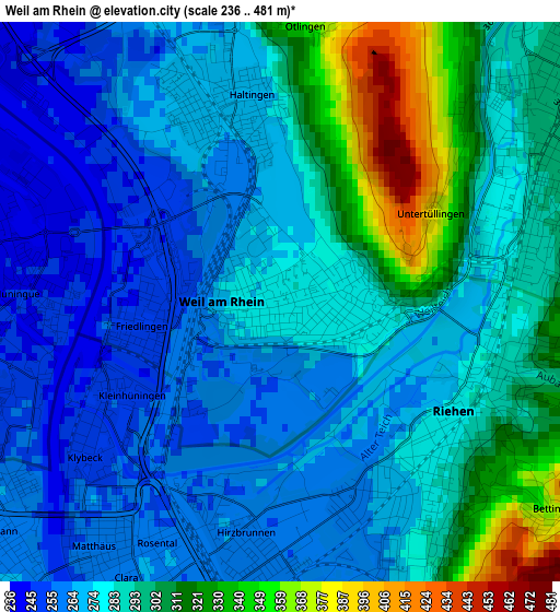 Weil am Rhein elevation map