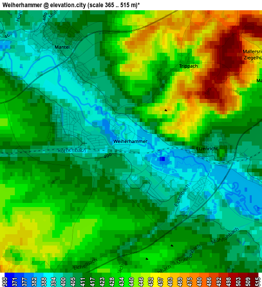 Weiherhammer elevation map