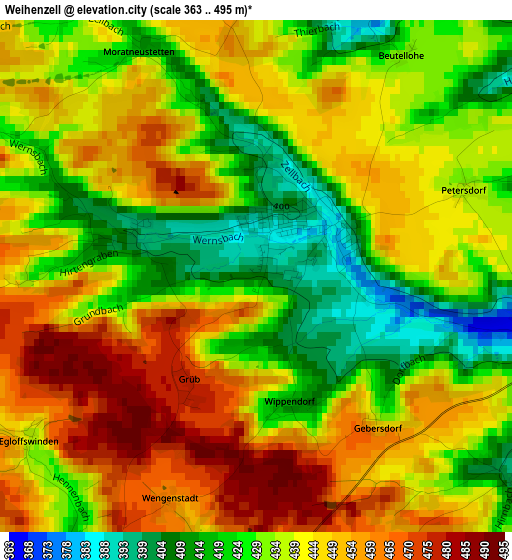 Weihenzell elevation map