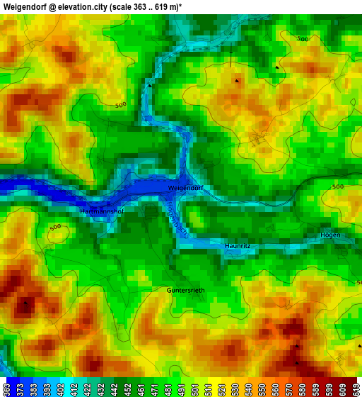 Weigendorf elevation map