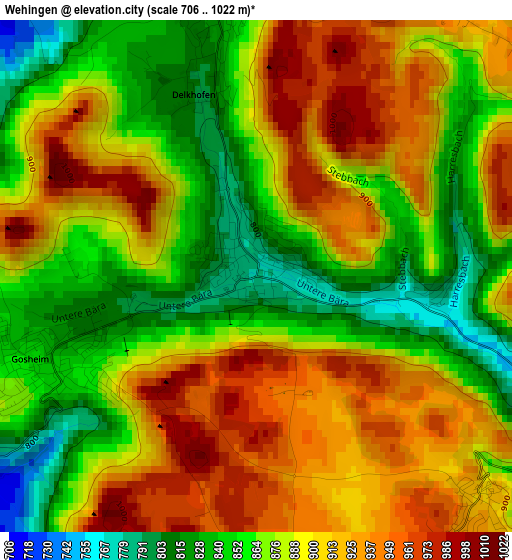 Wehingen elevation map