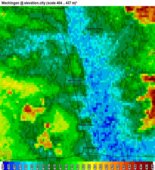 Wechingen elevation map