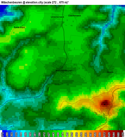 Wäschenbeuren elevation map