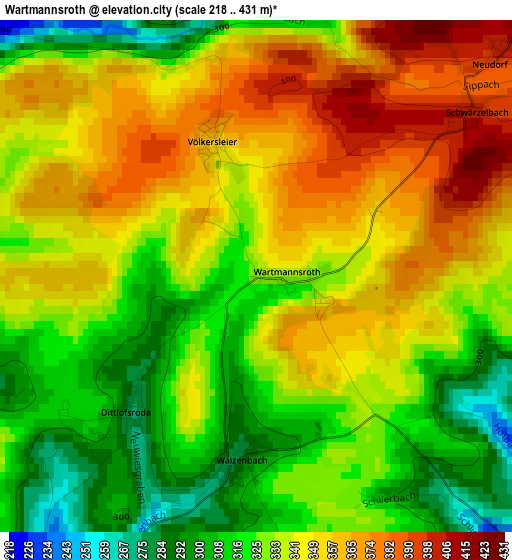 Wartmannsroth elevation map