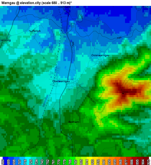 Warngau elevation map