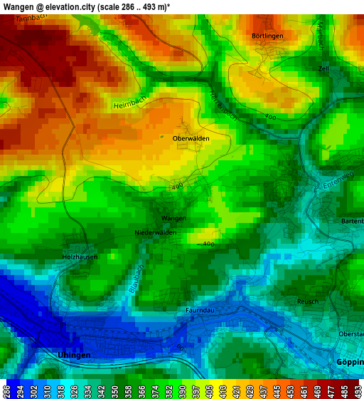 Wangen elevation map