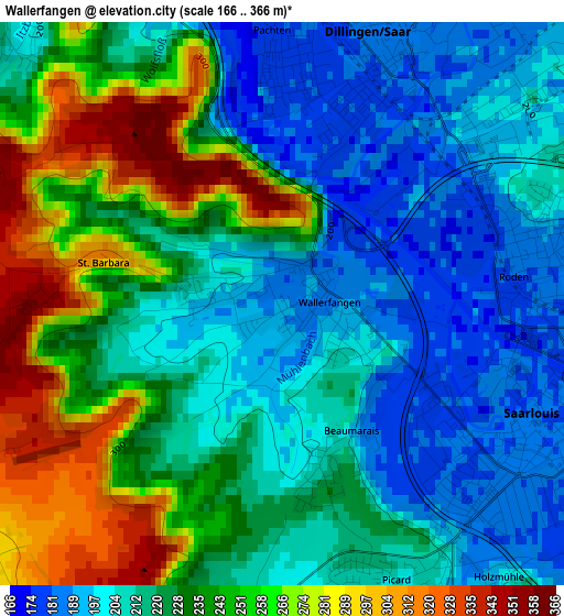 Wallerfangen elevation map