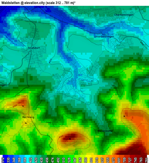 Waldstetten elevation map