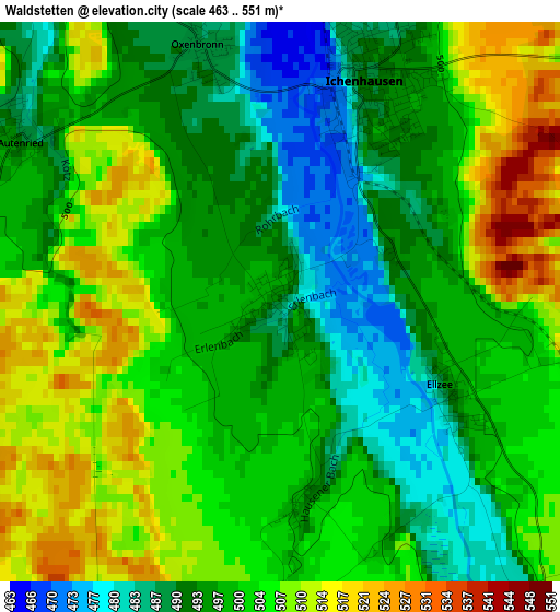 Waldstetten elevation map