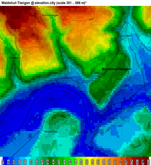 Waldshut-Tiengen elevation map