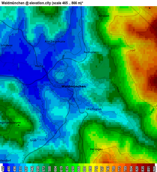 Waldmünchen elevation map