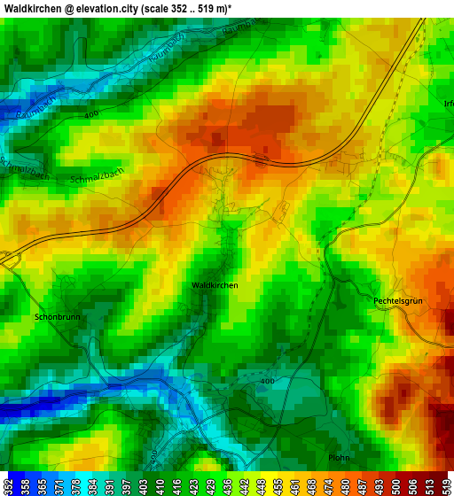 Waldkirchen elevation map