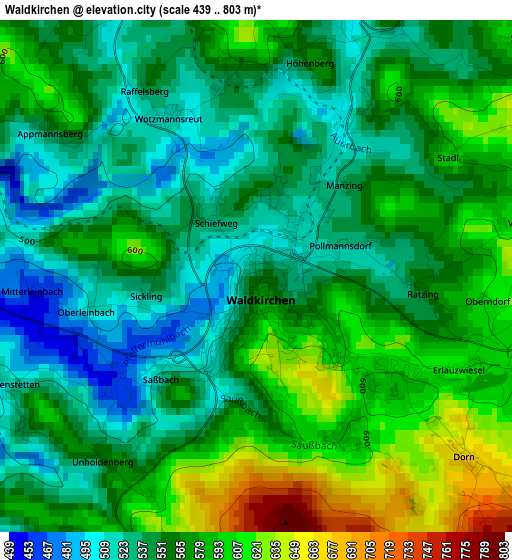 Waldkirchen elevation map