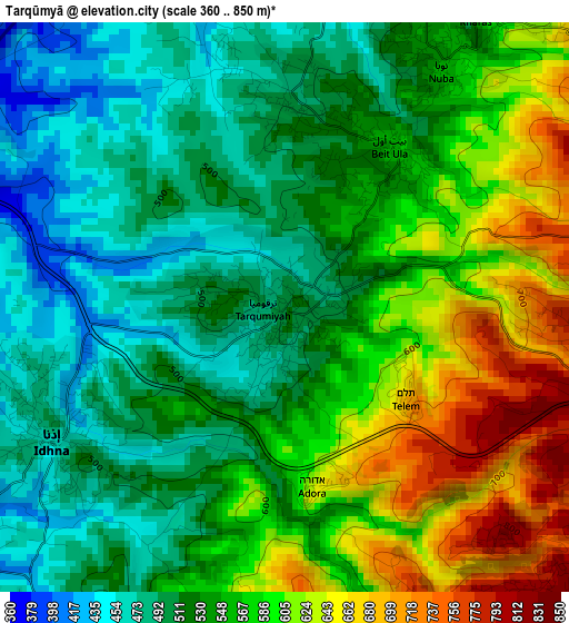 Tarqūmyā elevation map