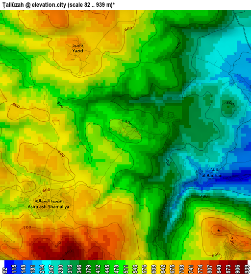 Ţallūzah elevation map