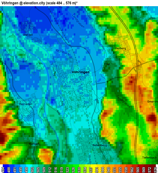 Vöhringen elevation map