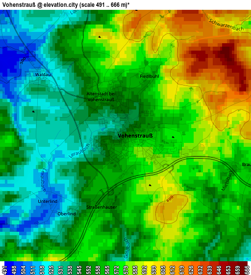 Vohenstrauß elevation map