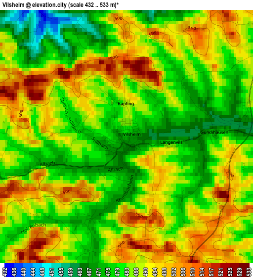 Vilsheim elevation map