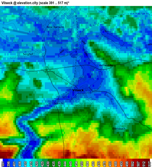 Vilseck elevation map