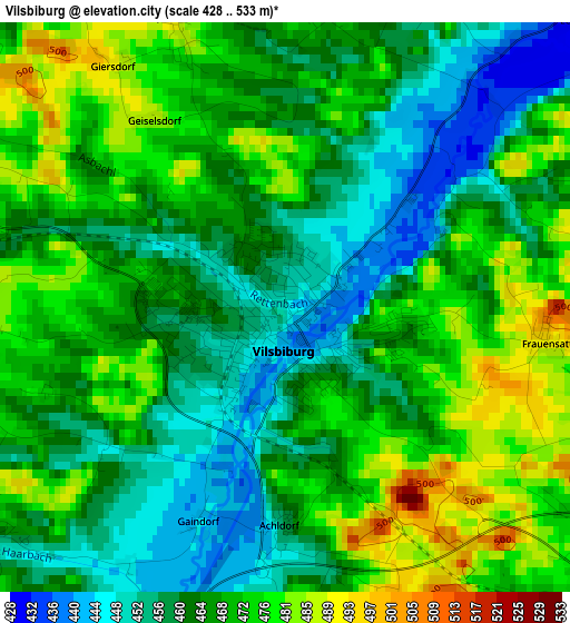 Vilsbiburg elevation map