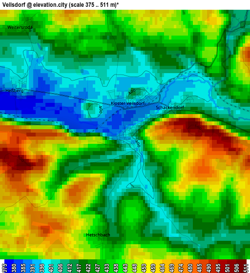 Veilsdorf elevation map