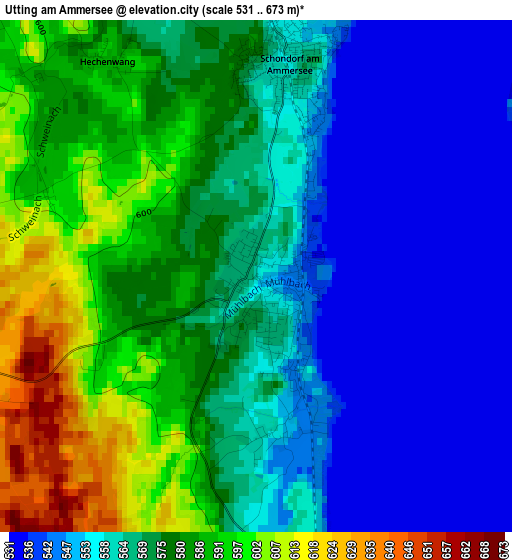 Utting am Ammersee elevation map