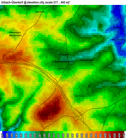 Urbach-Überdorf elevation map