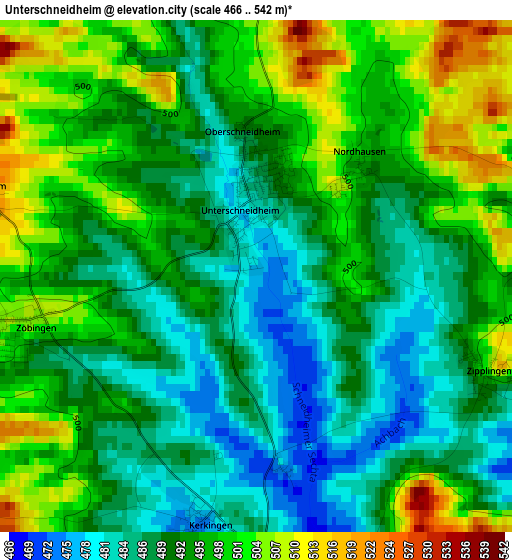 Unterschneidheim elevation map