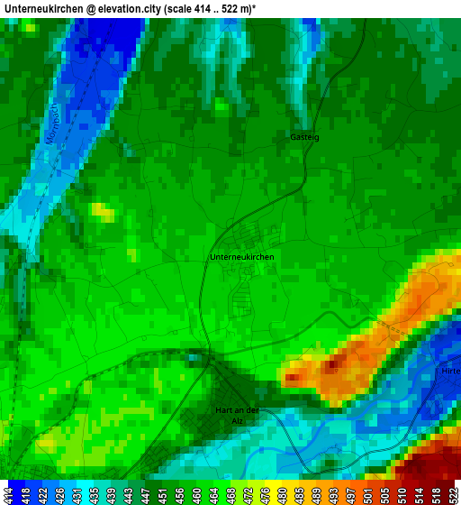 Unterneukirchen elevation map