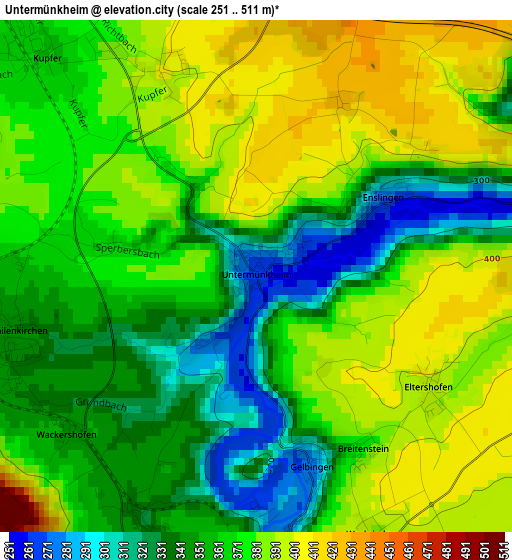 Untermünkheim elevation map