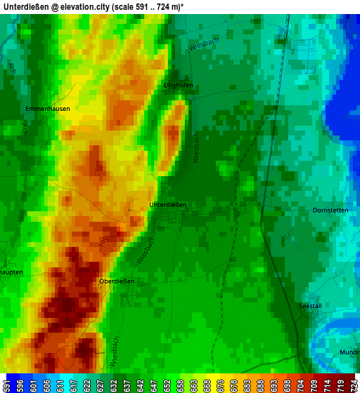 Unterdießen elevation map