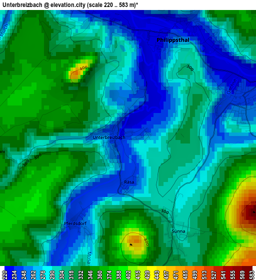 Unterbreizbach elevation map