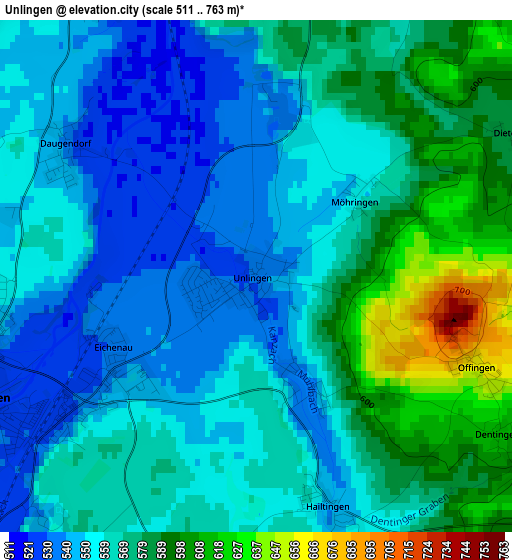 Unlingen elevation map