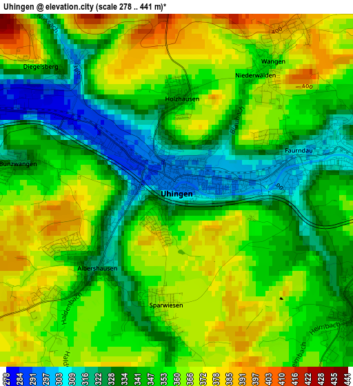 Uhingen elevation map