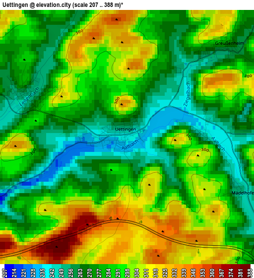 Uettingen elevation map