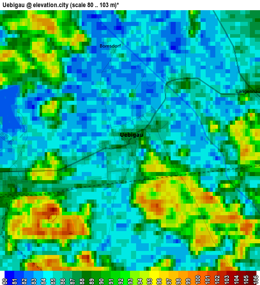 Uebigau elevation map