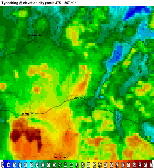 Tyrlaching elevation map