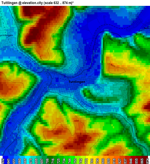 Tuttlingen elevation map