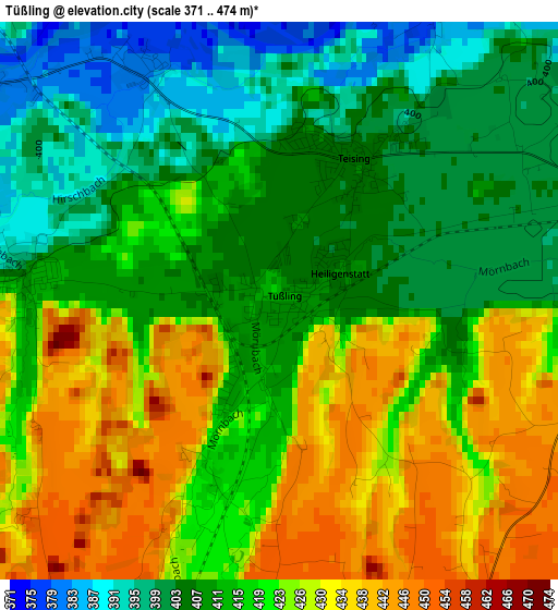 Tüßling elevation map