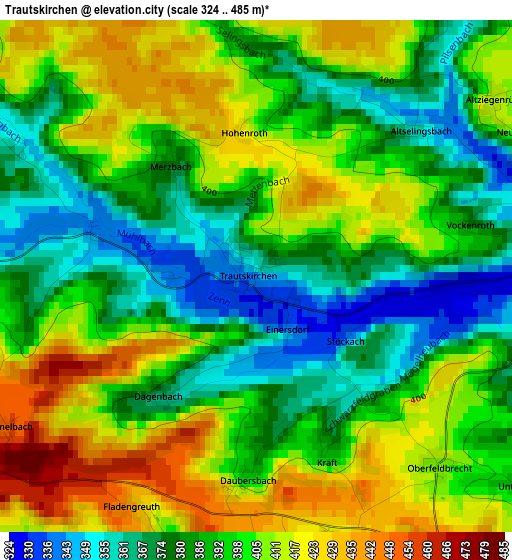 Trautskirchen elevation map