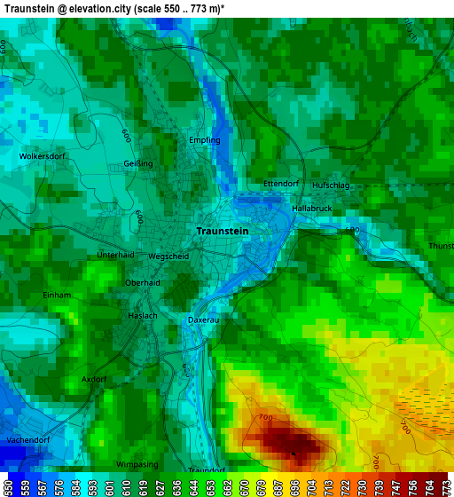 Traunstein elevation map